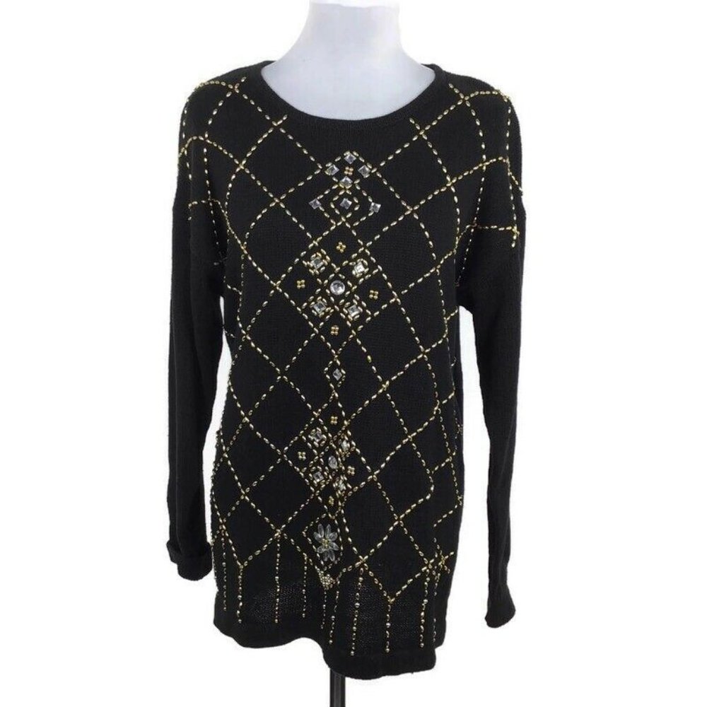 Statements Pronto Black Gold Embellished Sweater